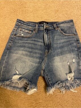 Women's Distressed Frayed Hem Denim Shorts - Blue